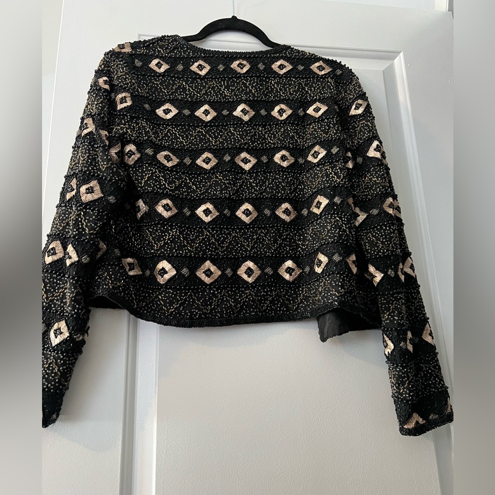 Vintage Adrianna Papell Geometric Beaded Silk Jacket - Picture 9 of 10